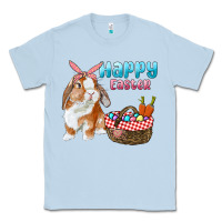 Dusty Blue Happy Easter Bunny And Egg Basket Classic Tee - RanaPortraitStore