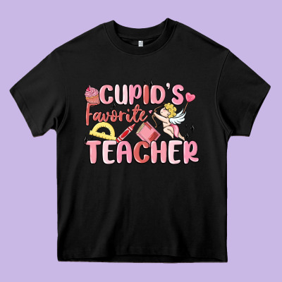 Cupid's Favorite Teacher Heavy Core Tee Designed By Maliassmallbusiness