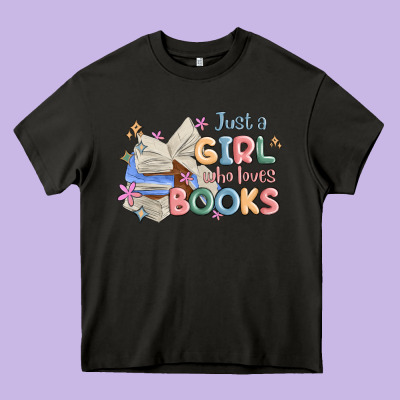 Just A Girl Who Loves Books Heavy Core Tee Designed By Maliassmallbusiness