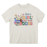 Cream just a girl who loves books Heavy Core Tee - MaliasSmallBusiness