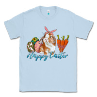 Dusty Blue happy easter bunny carrots and eggs Classic Tee - RanaPortraitStore