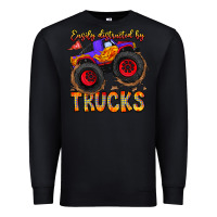 Black Easily Distracted By Trucks Premium Sweatshirt - CowhideDigitalArt
