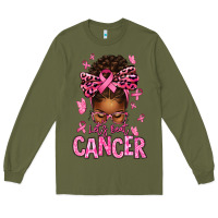Army Green lets beat cancer afro messy bun Long Sleeve Tee - texasbilliewilder