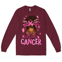 Burgundy lets beat cancer afro messy bun Long Sleeve Tee - texasbilliewilder