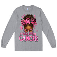 Heather Grey lets beat cancer afro messy bun Long Sleeve Tee - texasbilliewilder
