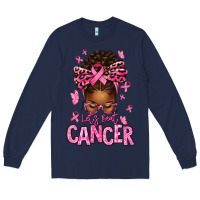 Navy lets beat cancer afro messy bun Long Sleeve Tee - texasbilliewilder
