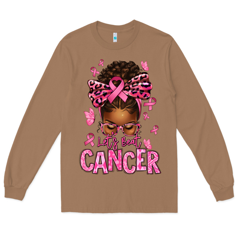 Lets Beat Cancer Afro Messy Bun Long Sleeve Tee by texasbilliewilder | Teevron