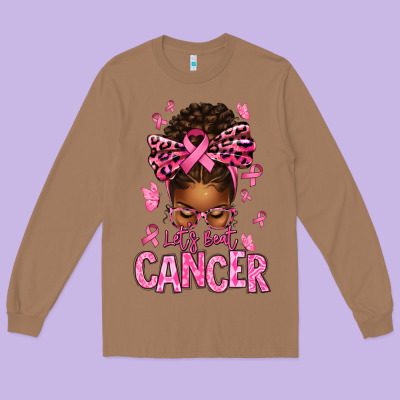 Lets Beat Cancer Afro Messy Bun Long Sleeve Tee Designed By Texasbilliewilder