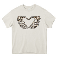 Cream skeleton heart Heavy Core Tee - MaliasSmallBusiness