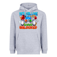 Heather Grey 1st Grade Level Unlocked Heavyweight Hoodie - CowhideDigitalArt