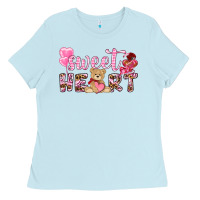Baby Blue sweetheart with bear Ladies Tee - NancyCooperArtShop