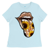 Baby Blue Leopard Sunflower Tongue Ladies Tee - Jasminsmagicworld
