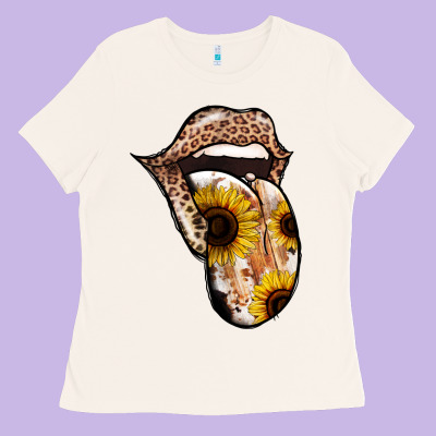 Leopard Sunflower Tongue Ladies Tee Designed By Jasminsmagicworld