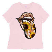 Bubblegum Pink Leopard Sunflower Tongue Ladies Tee - Jasminsmagicworld