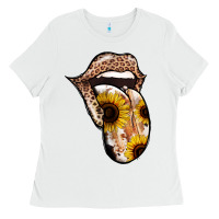 White Leopard Sunflower Tongue Ladies Tee - Jasminsmagicworld