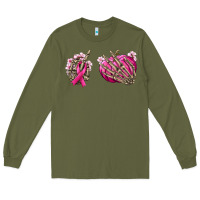 Army Green Breast Cancer skeleton hands Long Sleeve Tee - NancyCooperArtShop