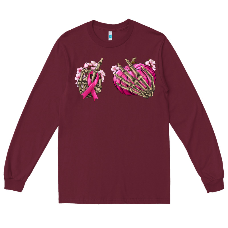 Breast Cancer Skeleton Hands Long Sleeve Tee by NancyCooperArtShop | Teevron