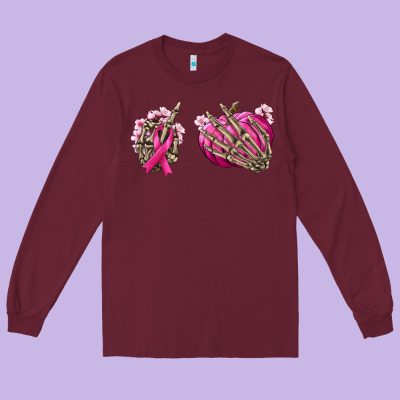 Breast Cancer Skeleton Hands Long Sleeve Tee Designed By Nancycooperartshop