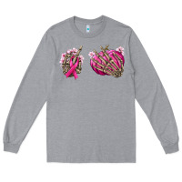 Heather Grey Breast Cancer skeleton hands Long Sleeve Tee - NancyCooperArtShop