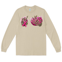 Mushroom Breast Cancer skeleton hands Long Sleeve Tee - NancyCooperArtShop