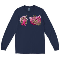 Navy Breast Cancer skeleton hands Long Sleeve Tee - NancyCooperArtShop