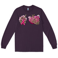 Plum Breast Cancer skeleton hands Long Sleeve Tee - NancyCooperArtShop