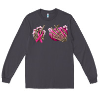 Smoke Breast Cancer skeleton hands Long Sleeve Tee - NancyCooperArtShop