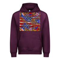 Mauve Wine American flag and star leopard Urban Hoodie - Artiststas