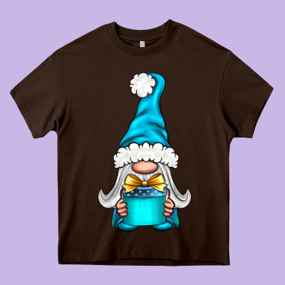 Winter Gnome With Gift Heavy Core Tee Designed By Nancycooperartshop