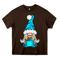 Chocolate Brown winter gnome with gift Heavy Core Tee - NancyCooperArtShop