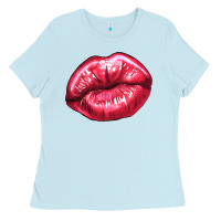 Baby Blue lips mark Ladies Tee - NancyCooperArtShop
