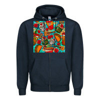 Navy hispanic heritage month coffee cups and taco with glitter and leopard  Zipper Hoodie - BundleAndBundleShop