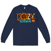 Navy Cozy season Thanksgiving Long Sleeve Tee - NancyCooperArtShop