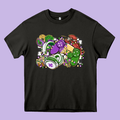 Gamer Mardi Gras Game Controller Heavy Core Tee Designed By Maliassmallbusiness