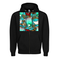 Black fish coffee cups and reeds with paper boat and leopard lake seamless p Zipper Hoodie - BundleAndBundleShop