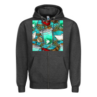 Charcoal Heather fish coffee cups and reeds with paper boat and leopard lake seamless p Zipper Hoodie - BundleAndBundleShop