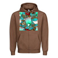 Chestnut fish coffee cups and reeds with paper boat and leopard lake seamless p Zipper Hoodie - BundleAndBundleShop
