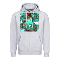 Fish Coffee Cups And Reeds With Paper Boat And Leopard Lake Seamless P Zipper Hoodie | Teevron