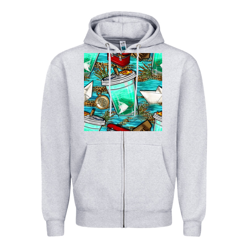 Fish Coffee Cups And Reeds With Paper Boat And Leopard Lake Seamless P Zipper Hoodie by BundleAndBundleShop | Teevron