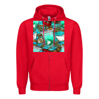 Red fish coffee cups and reeds with paper boat and leopard lake seamless p Zipper Hoodie - BundleAndBundleShop