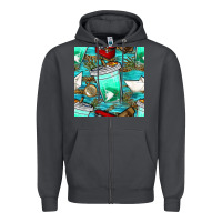 Smoke fish coffee cups and reeds with paper boat and leopard lake seamless p Zipper Hoodie - BundleAndBundleShop