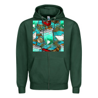Sports Green fish coffee cups and reeds with paper boat and leopard lake seamless p Zipper Hoodie - BundleAndBundleShop