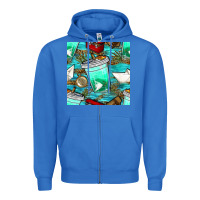 True Royal fish coffee cups and reeds with paper boat and leopard lake seamless p Zipper Hoodie - BundleAndBundleShop