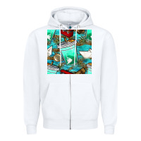 White fish coffee cups and reeds with paper boat and leopard lake seamless p Zipper Hoodie - BundleAndBundleShop