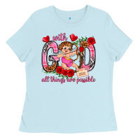 Baby Blue with god all things are possible Ladies Tee - NancyCooperArtShop