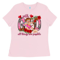 Bubblegum Pink with god all things are possible Ladies Tee - NancyCooperArtShop