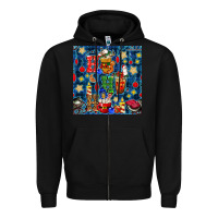 Black christmas ho ho ho with coffee cups and ornaments with plaid seamless  Zipper Hoodie - BundleAndBundleShop
