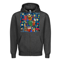 Charcoal Heather christmas ho ho ho with coffee cups and ornaments with plaid seamless  Zipper Hoodie - BundleAndBundleShop