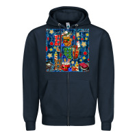 Navy christmas ho ho ho with coffee cups and ornaments with plaid seamless  Zipper Hoodie - BundleAndBundleShop