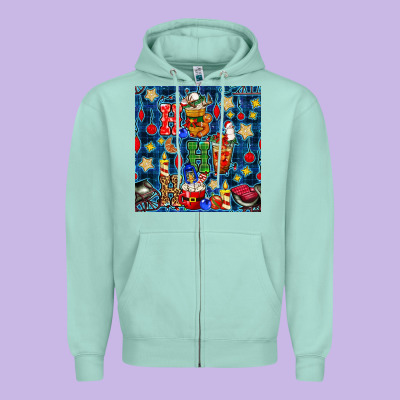 Christmas Ho Ho Ho With Coffee Cups And Ornaments With Plaid Seamless  Zipper Hoodie Designed By Bundleandbundleshop